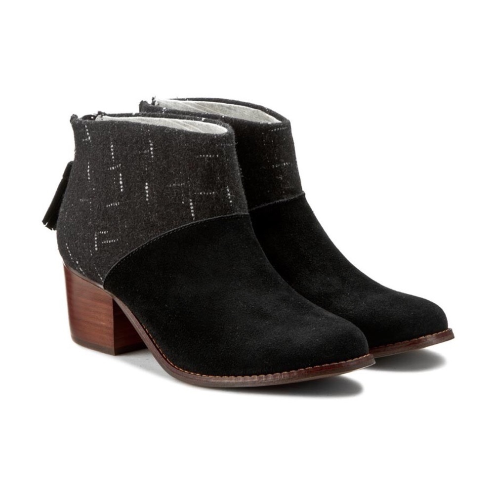TOMS • Leila booties ankle boots black suede grey dotted wool heeled round toe